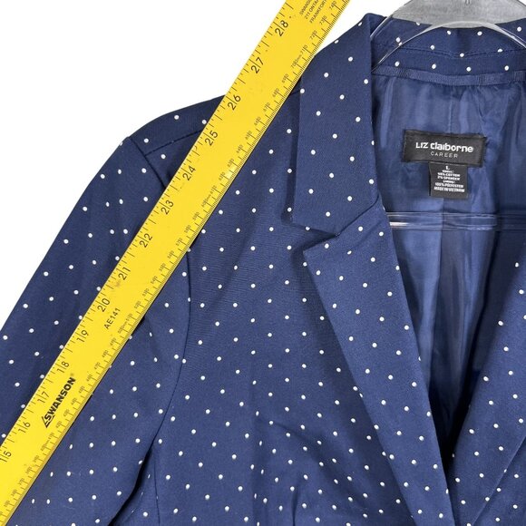 Liz Claiborne Career NWT Womens 14 /L Navy Polka Dot Blazer Skirt Set Power Suit - Picture 10 of 16